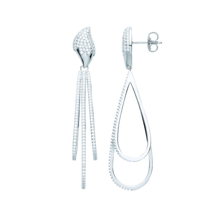 925 Sterling Silver  CZ Snow Capped Metor Shower Drop Earrings - EAG1092