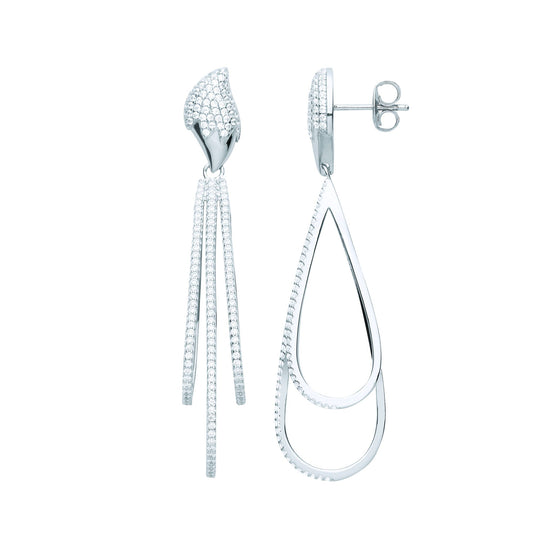 925 Sterling Silver  CZ Snow Capped Metor Shower Drop Earrings - EAG1092
