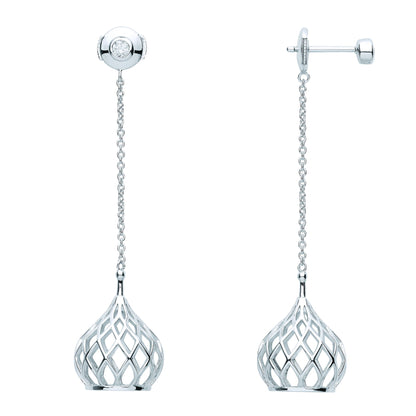 Silver  CZ Hanging Basket Lantern Shoulder Duster Drop Earrings - EAG1093