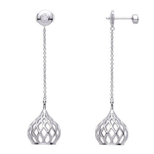 Silver  CZ Hanging Basket Lantern Shoulder Duster Drop Earrings - EAG1093