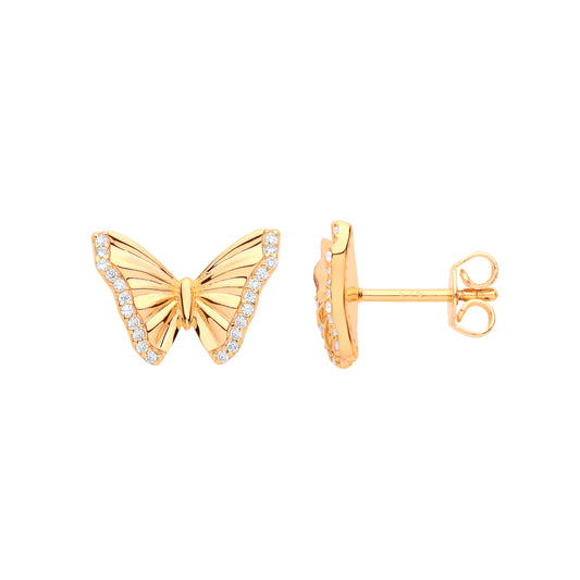 Gilded Silver  Magestic Butterfly Pave Edge Stud Earrings - EAG1098