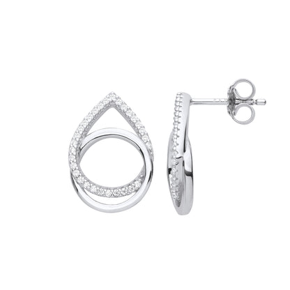 925 Silver  CZ Pave Raindrop Interlocked Ring Halo Drop Earrings - EAG1104