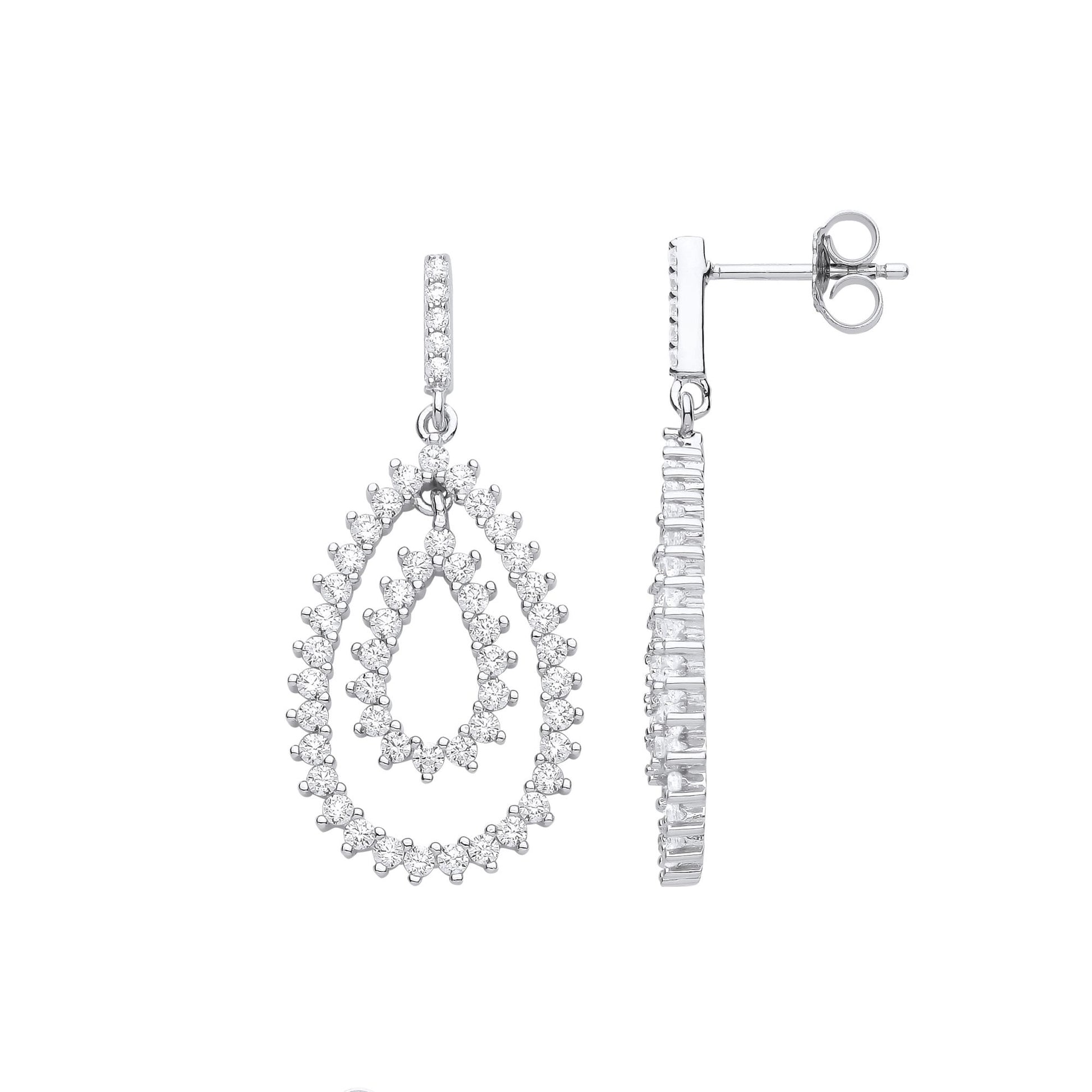Sterling Silver  CZ Fizzy Electrified Avocado Pear Drop Earrings - EAG1107