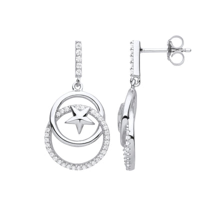 925 Sterling Silver  CZ Stars Orbit Moon Circles Drop Earrings - EAG1110