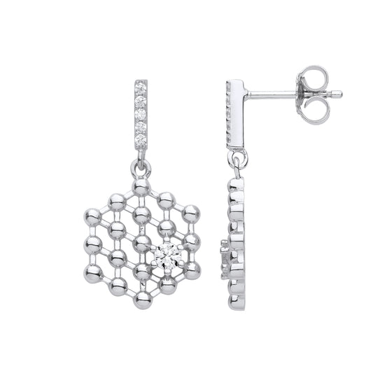 925 Silver  CZ Molecular Model Structure Hexagon Drop Earrings - EAG1112