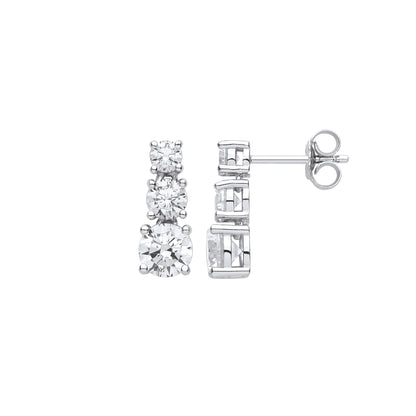 925 Sterling Silver  CZ Graduated Trilogy Snowman Drop Earrings - EAG1114