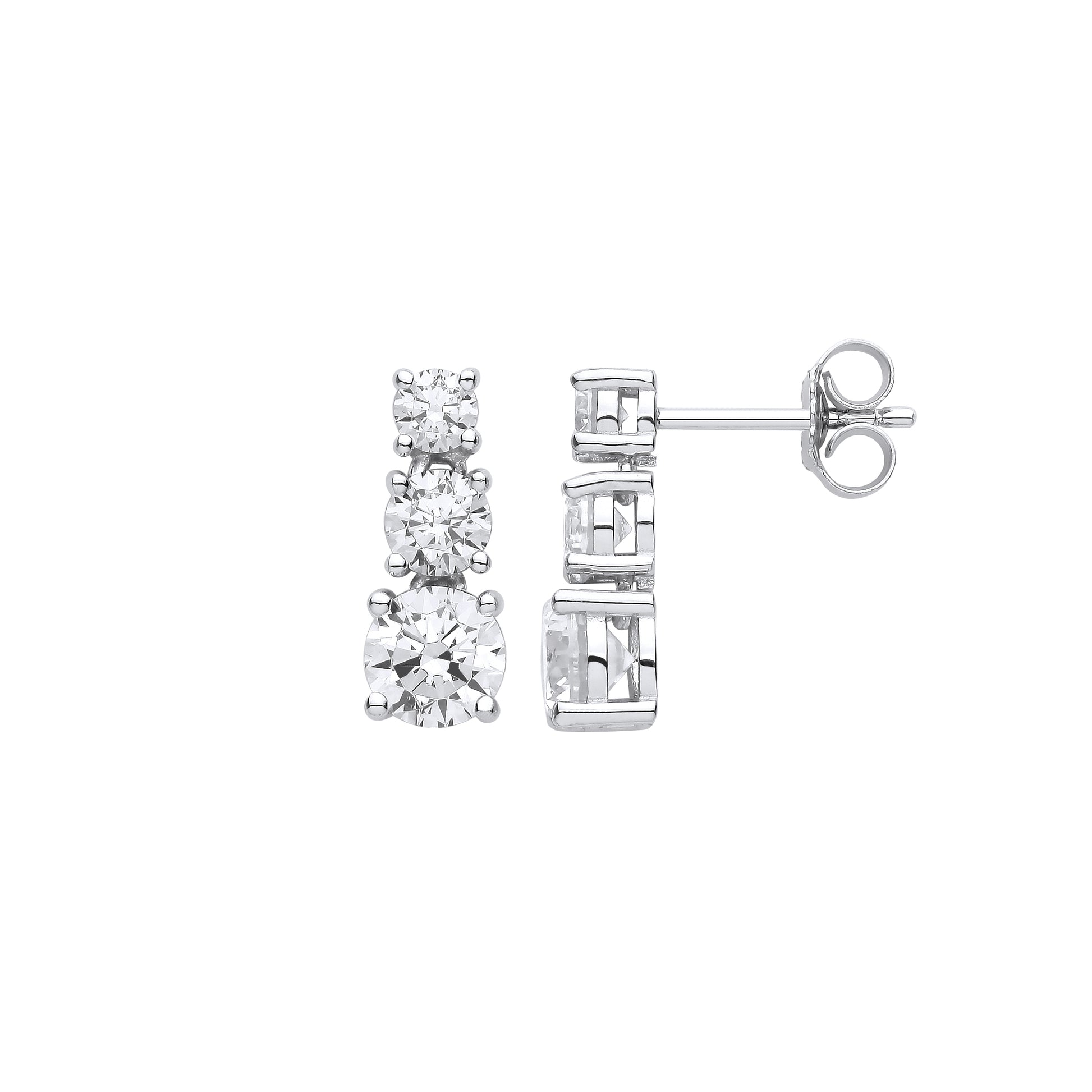 925 Sterling Silver  CZ Graduated Trilogy Snowman Drop Earrings - EAG1114