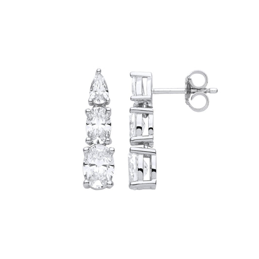 Silver  Oval Pear CZ Graduated Trilogy Snowman Clown Drop Earrings - EAG1115