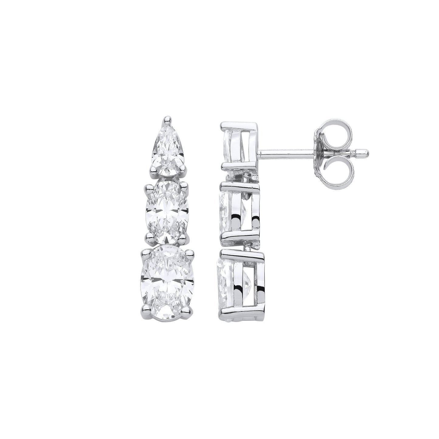 Silver  Oval Pear CZ Graduated Trilogy Snowman Clown Drop Earrings - EAG1115