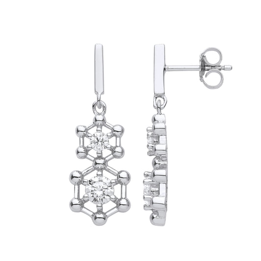 Silver  Double Hexagon Molecular Structure Drop Earrings - EAG1117