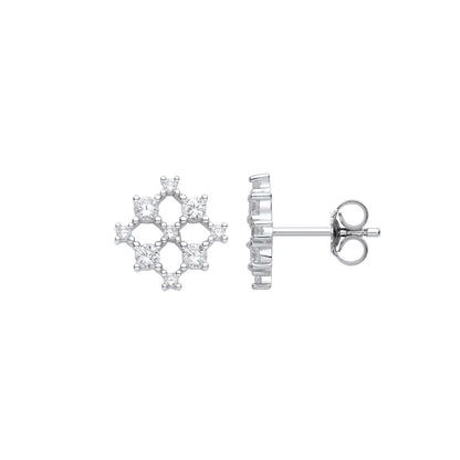 925 Sterling Silver  CZ Square Snowflake Cluster Stud Earrings - EAG1118