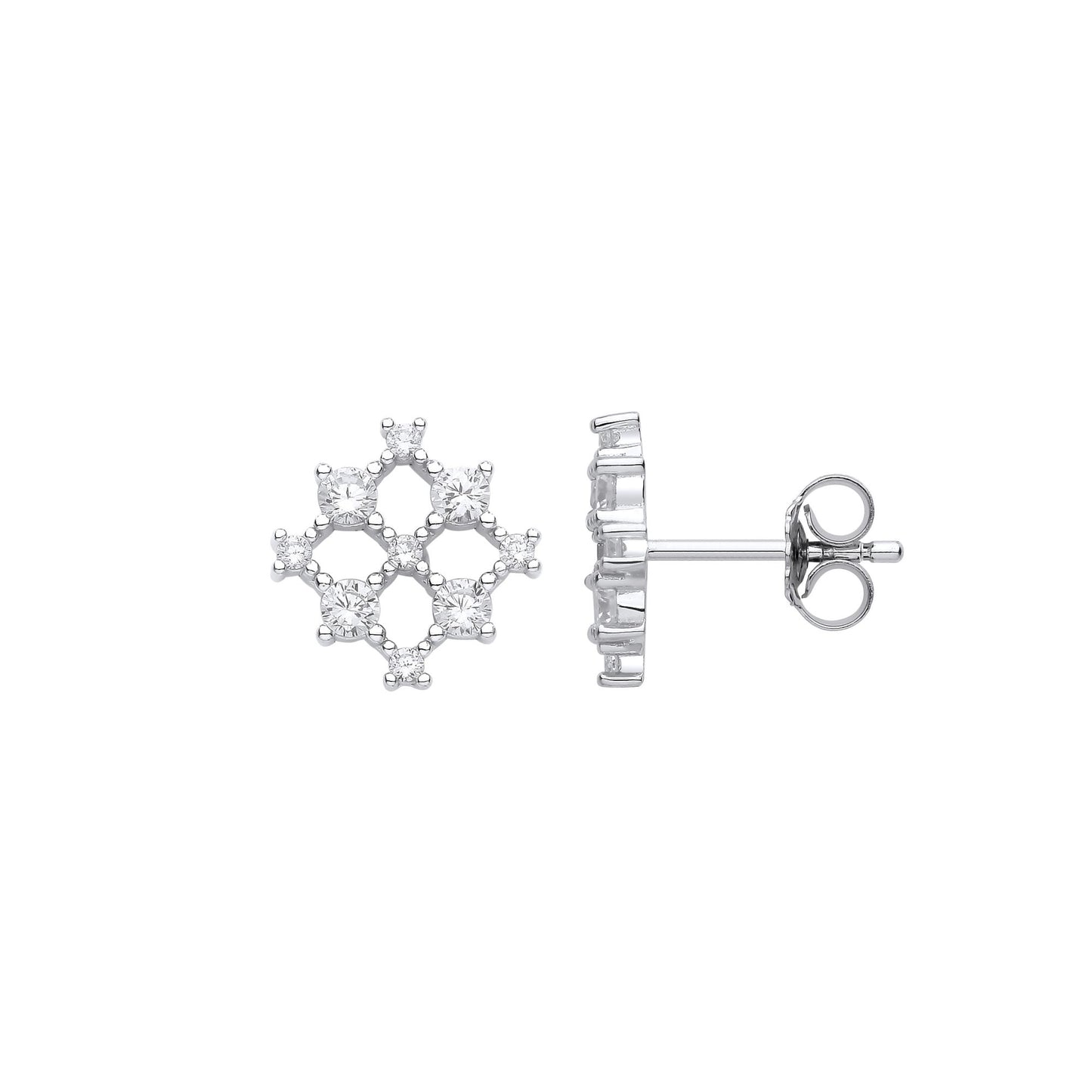 925 Sterling Silver  CZ Square Snowflake Cluster Stud Earrings - EAG1118