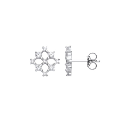 925 Sterling Silver  CZ Square Snowflake Cluster Stud Earrings - EAG1118