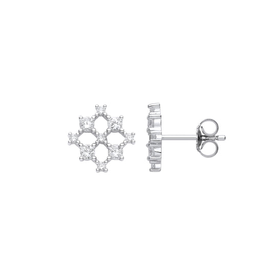 925 Sterling Silver  CZ Square Snowflake Cluster Stud Earrings - EAG1118