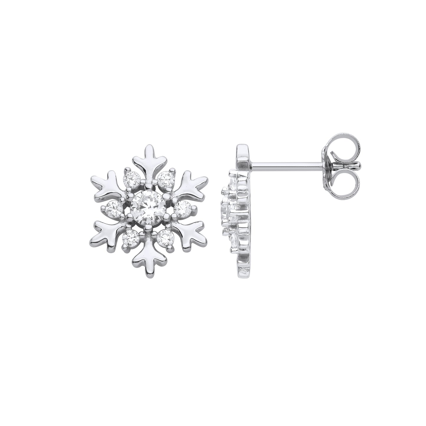 Silver  Frosty Hexagon Snowflake Solitaire Cluster Drop Earrings - EAG1119