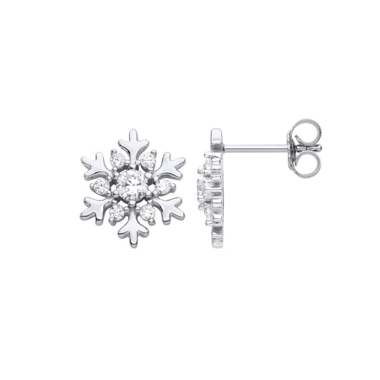 Silver  CZ Frosty Hexagon Snowflake Solitaire Drop Earrings - EAG1119