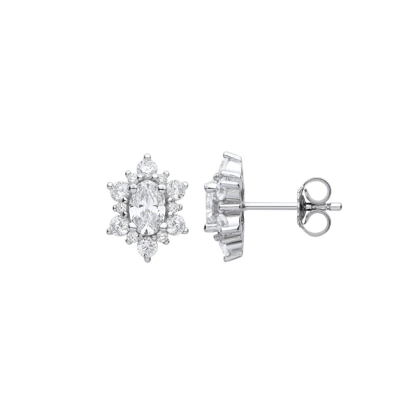 925 Sterling Silver  Oval CZ Oval Snowflake Cluster Stud Earrings - EAG1120