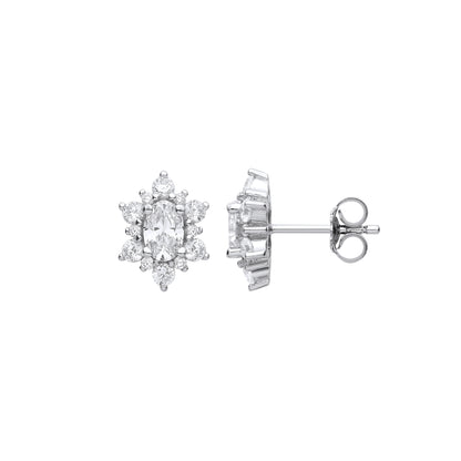 925 Sterling Silver  Oval CZ Oval Snowflake Cluster Stud Earrings - EAG1120