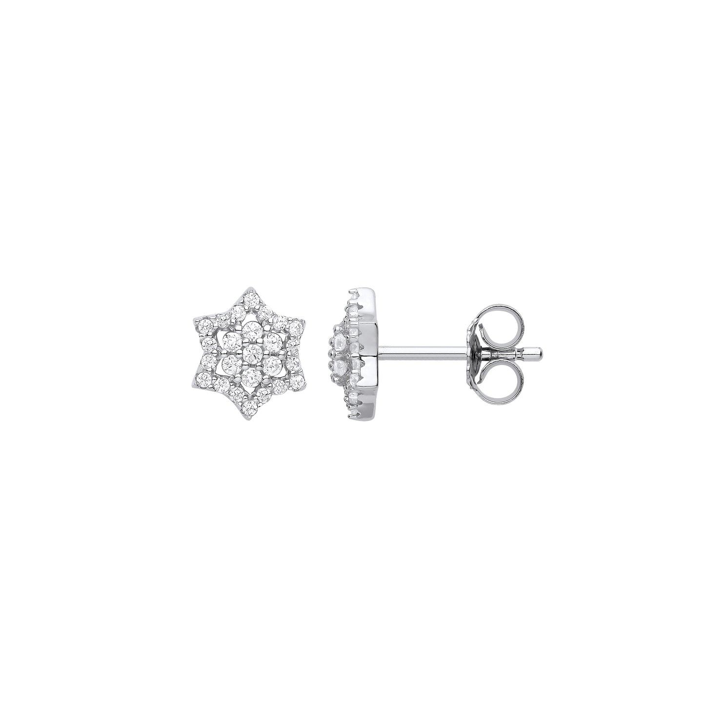 Sterling Silver  CZ 6 Pointed Star of Magen David Stud Earrings - EAG1121