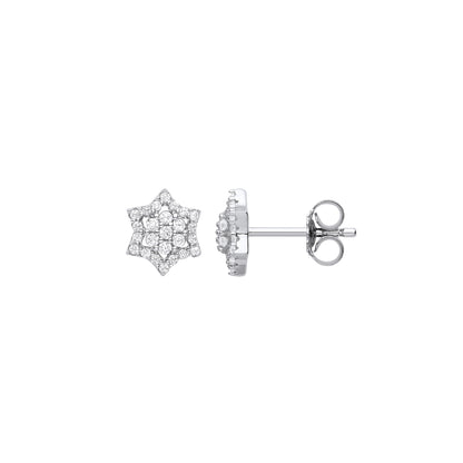 Sterling Silver  CZ 6 Pointed Star of Magen David Stud Earrings - EAG1121