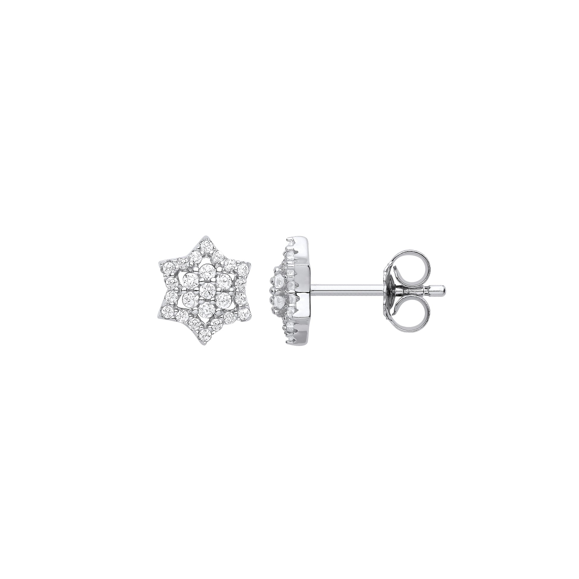 Sterling Silver  CZ 6 Pointed Star of Magen David Stud Earrings - EAG1121