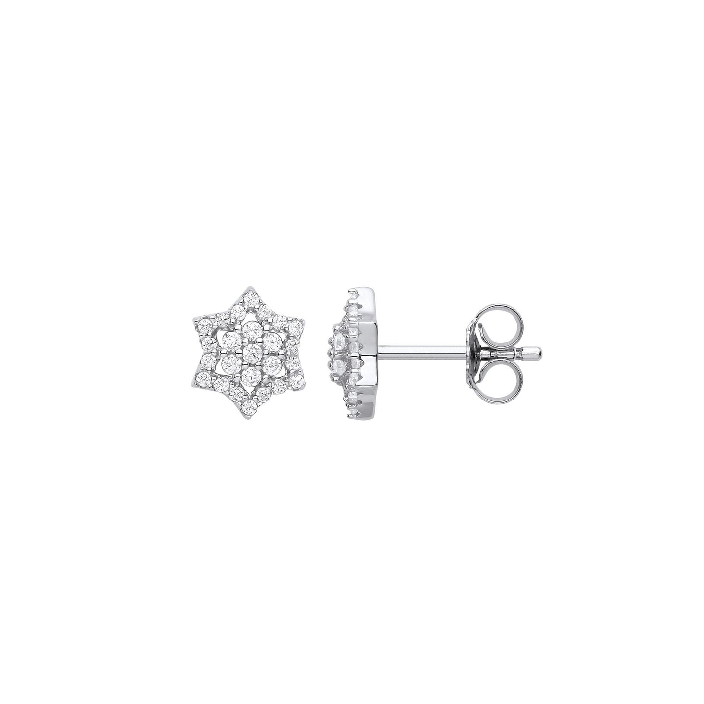 Sterling Silver  CZ 6 Pointed Star of Magen David Stud Earrings - EAG1121