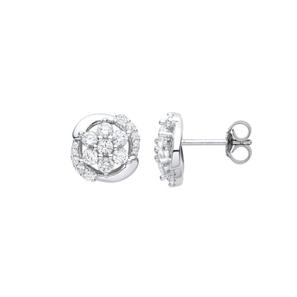 925 Sterling Silver  CZ Wavy Whirl Cluster Stud Earrings - EAG1123