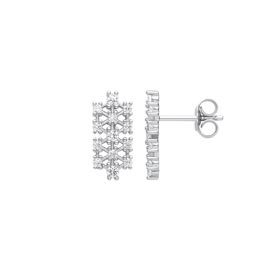 Silver  Double Stacked Frosty Snowflake Cluster Drop Earrings - EAG1124