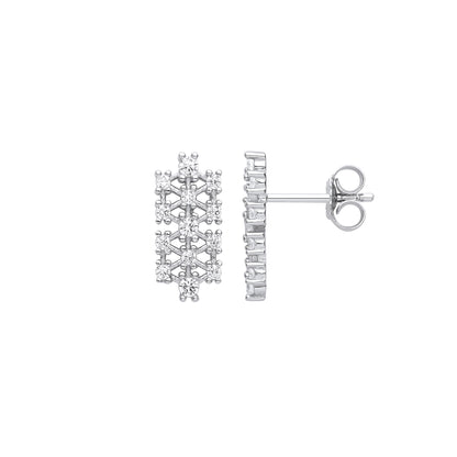 Silver  CZ Double Stacked Frosty Snowflake Cluster Drop Earrings - EAG1124