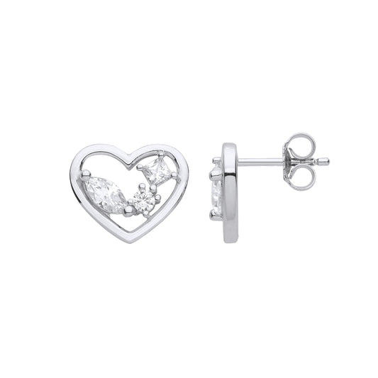 Silver  Love Heart Whale Cluster Drop Earrings - EAG1127