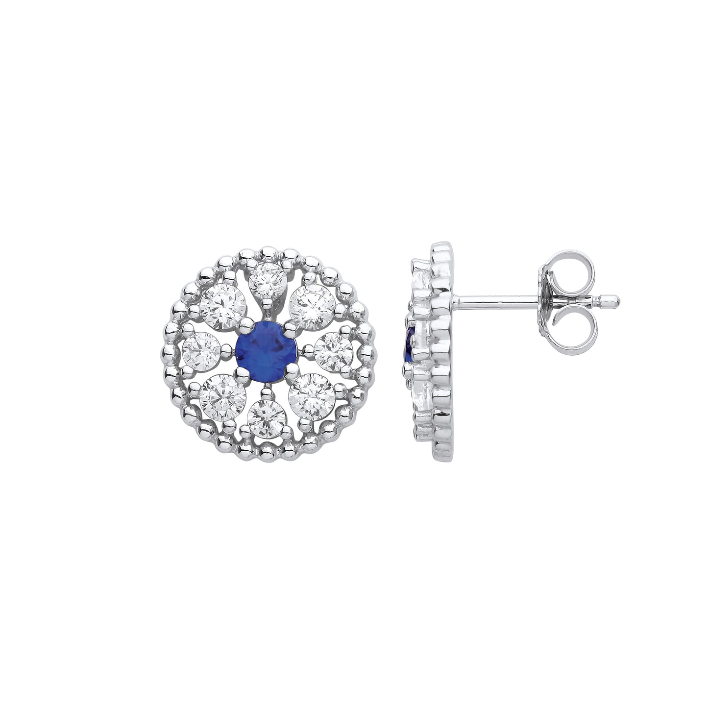 925 Sterling Silver  Blue CZ Beady Blue Eyes Circle Stud Earrings - EAG1128