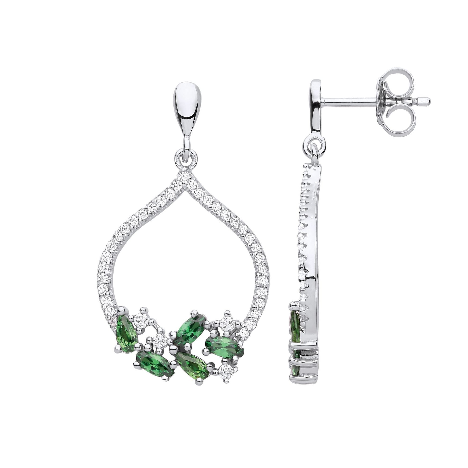 Sterling Silver  Green Pear Oval CZ Glass Onion Dome Drop Earrings - EAG1130