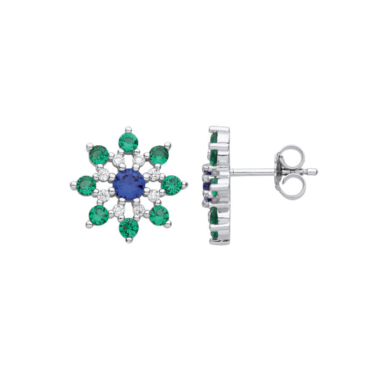 Silver  8 Point Flower Snowflake Cluster Stud Earrings - EAG1131