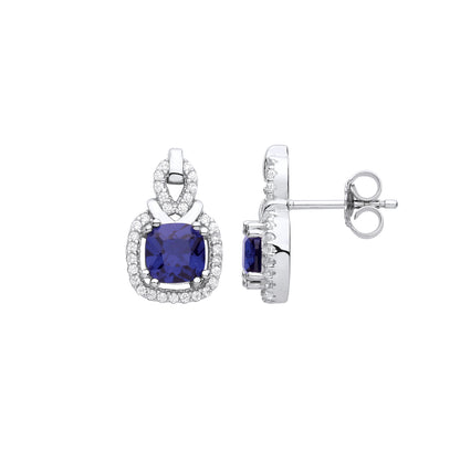 Sterling Silver  Blue Cushion CZ Baby Carrier Sling Drop Earrings - EAG1132