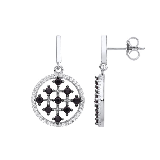 Silver  Jerusalem Cross Halo Cluster Drop Earrings - EAG1133