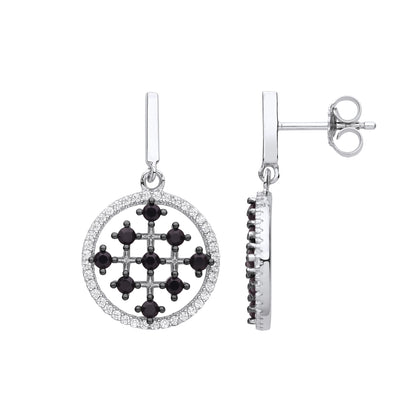 925 Silver  Black CZ Jerusalem Cross Halo Cluster Drop Earrings - EAG1133