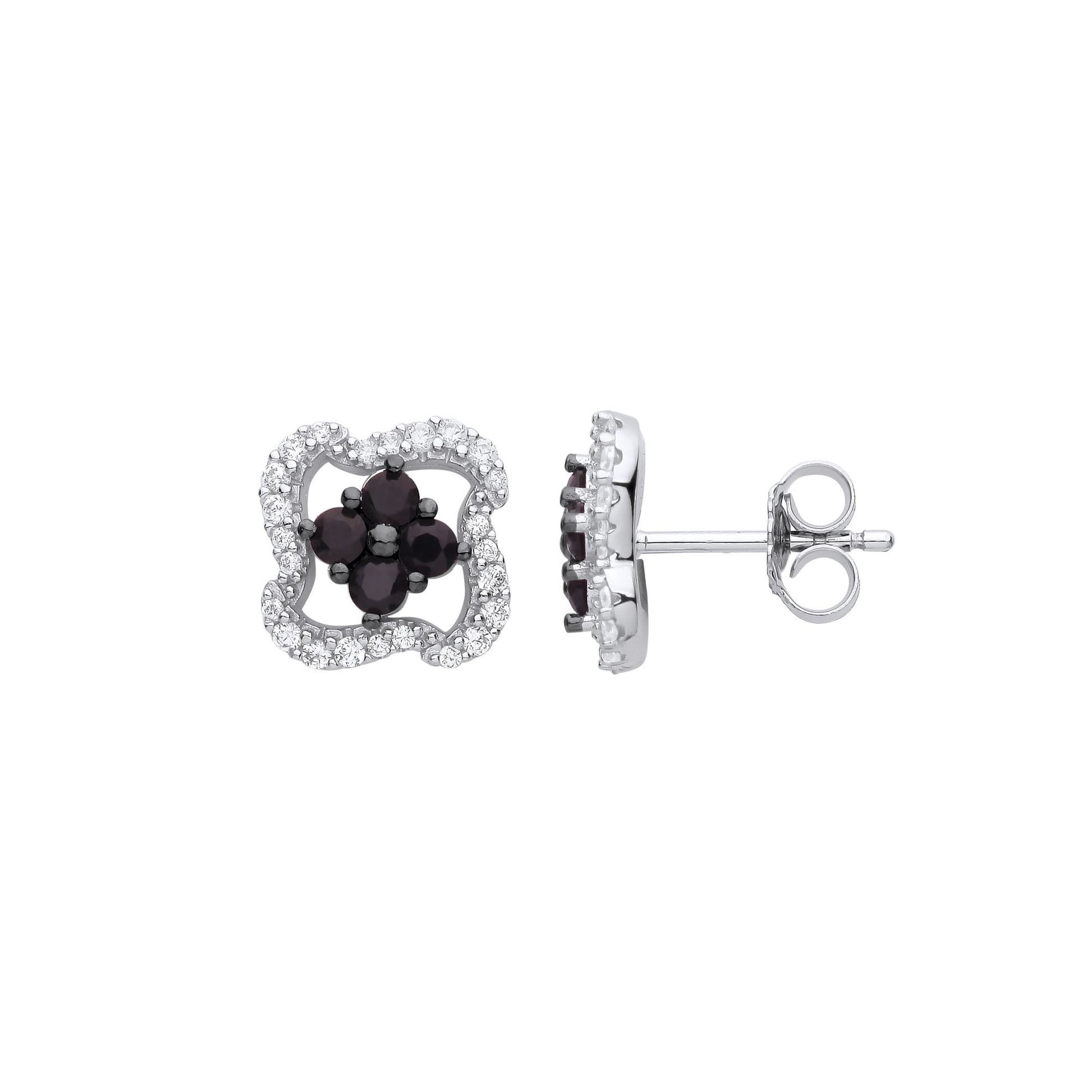925 Silver  Black CZ Shuriken Ninja Star Cluster Stud Earrings - EAG1134