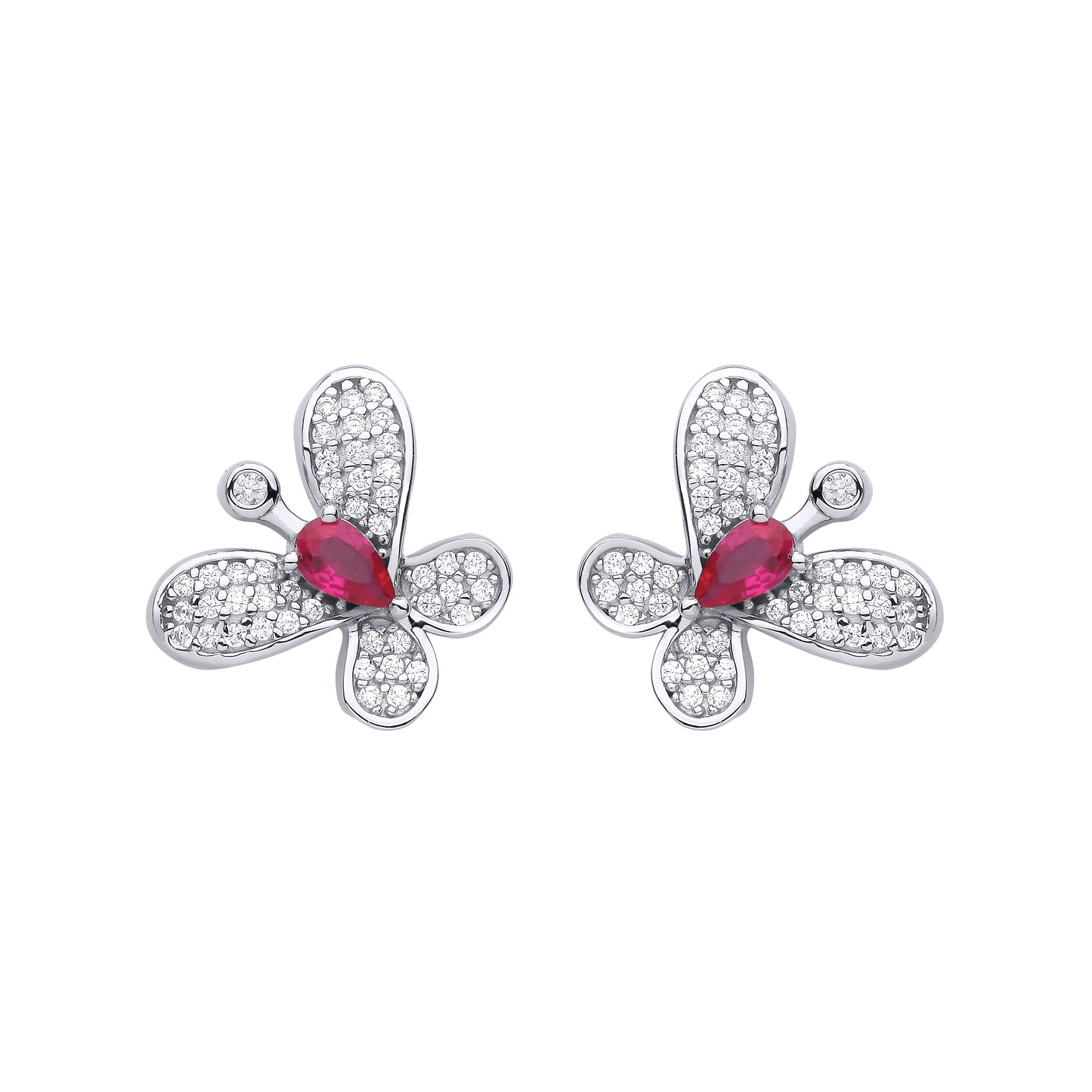 925 Sterling Silver  Red Pear CZ Loopy Butterfly Drop Earrings - EAG1136
