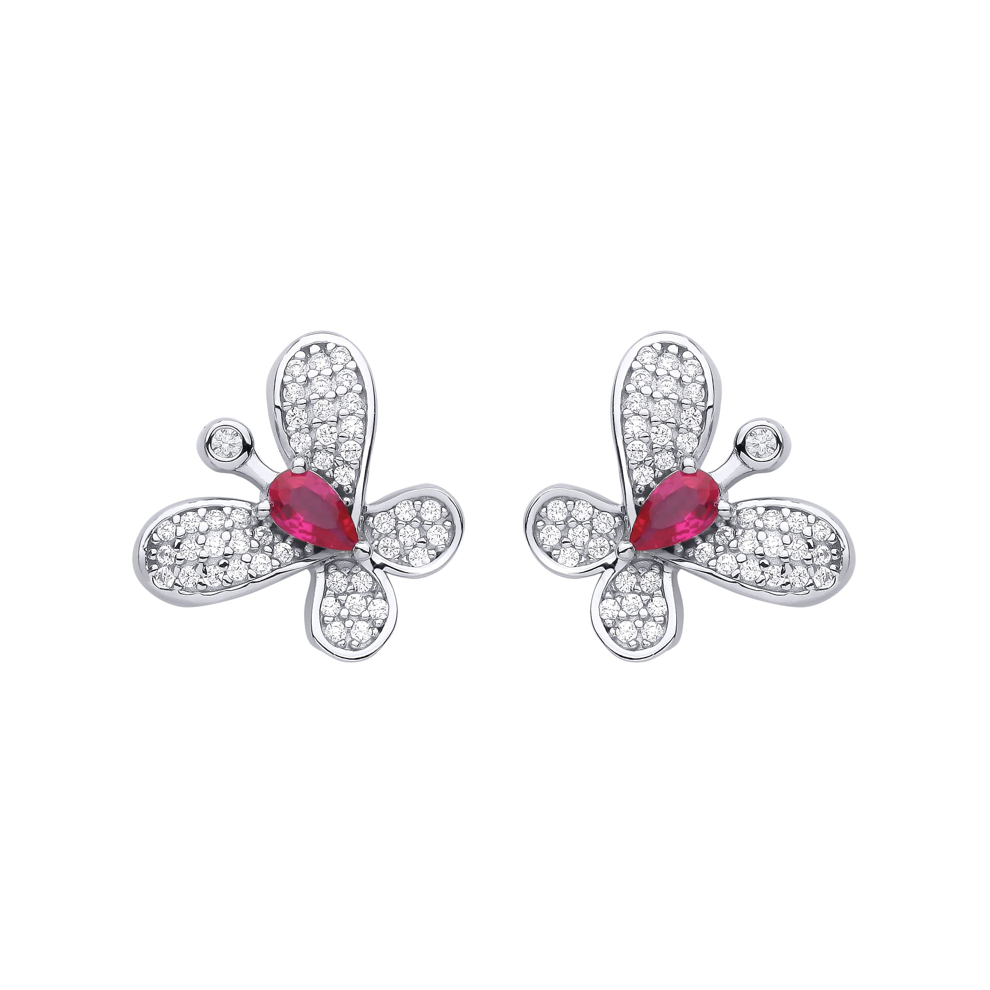 925 Sterling Silver  Red Pear CZ Loopy Butterfly Drop Earrings - EAG1136