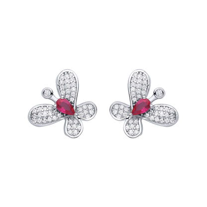 925 Sterling Silver  Red Pear CZ Loopy Butterfly Drop Earrings - EAG1136