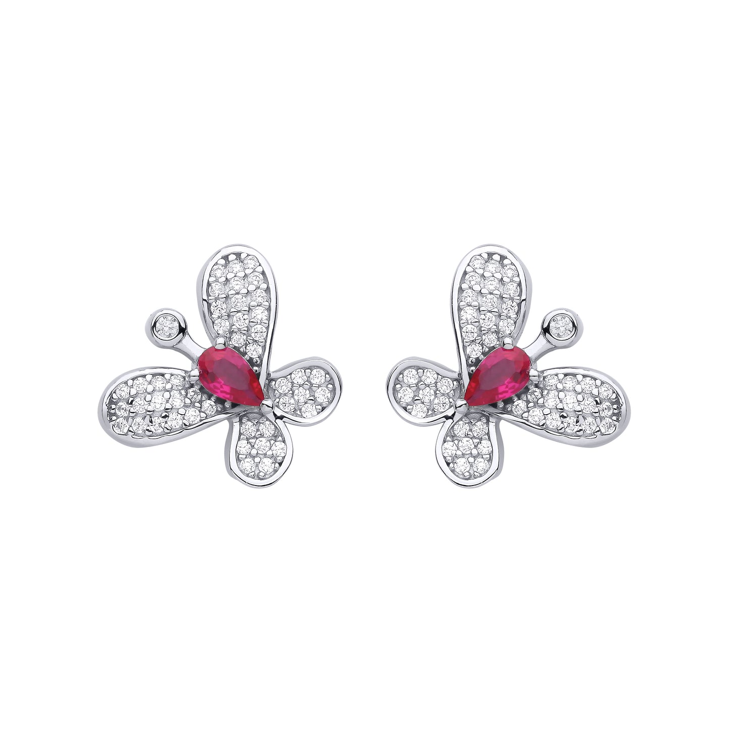 925 Sterling Silver  Red Pear CZ Loopy Butterfly Drop Earrings - EAG1136