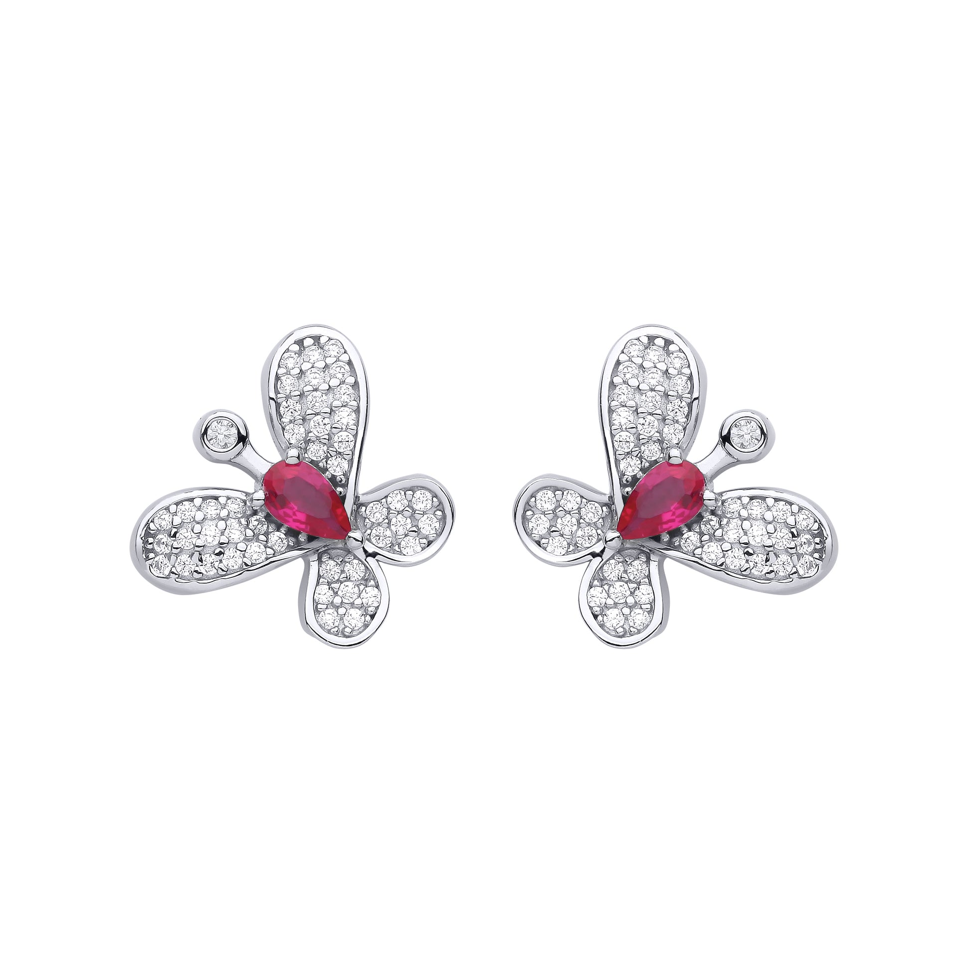 925 Sterling Silver  Red Pear CZ Loopy Butterfly Drop Earrings - EAG1136