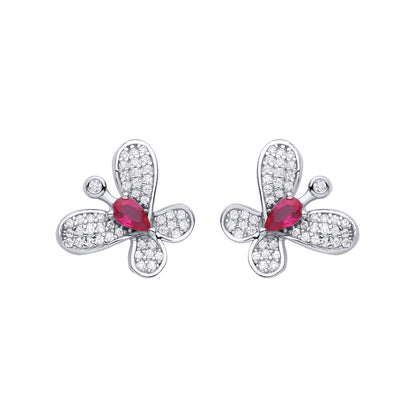 925 Sterling Silver  Red Pear CZ Loopy Butterfly Drop Earrings - EAG1136