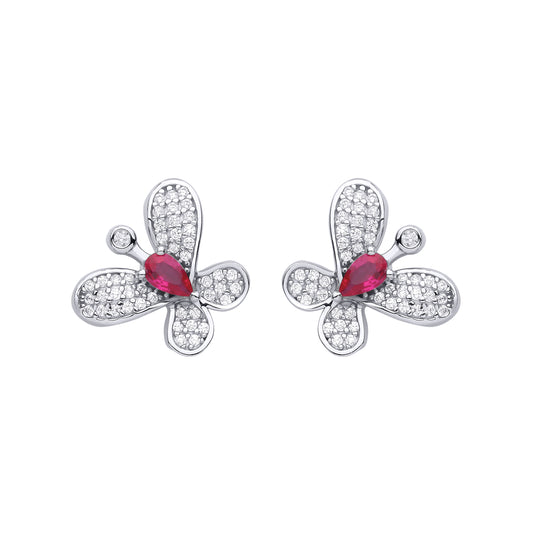 925 Sterling Silver  Red Pear CZ Loopy Butterfly Drop Earrings - EAG1136