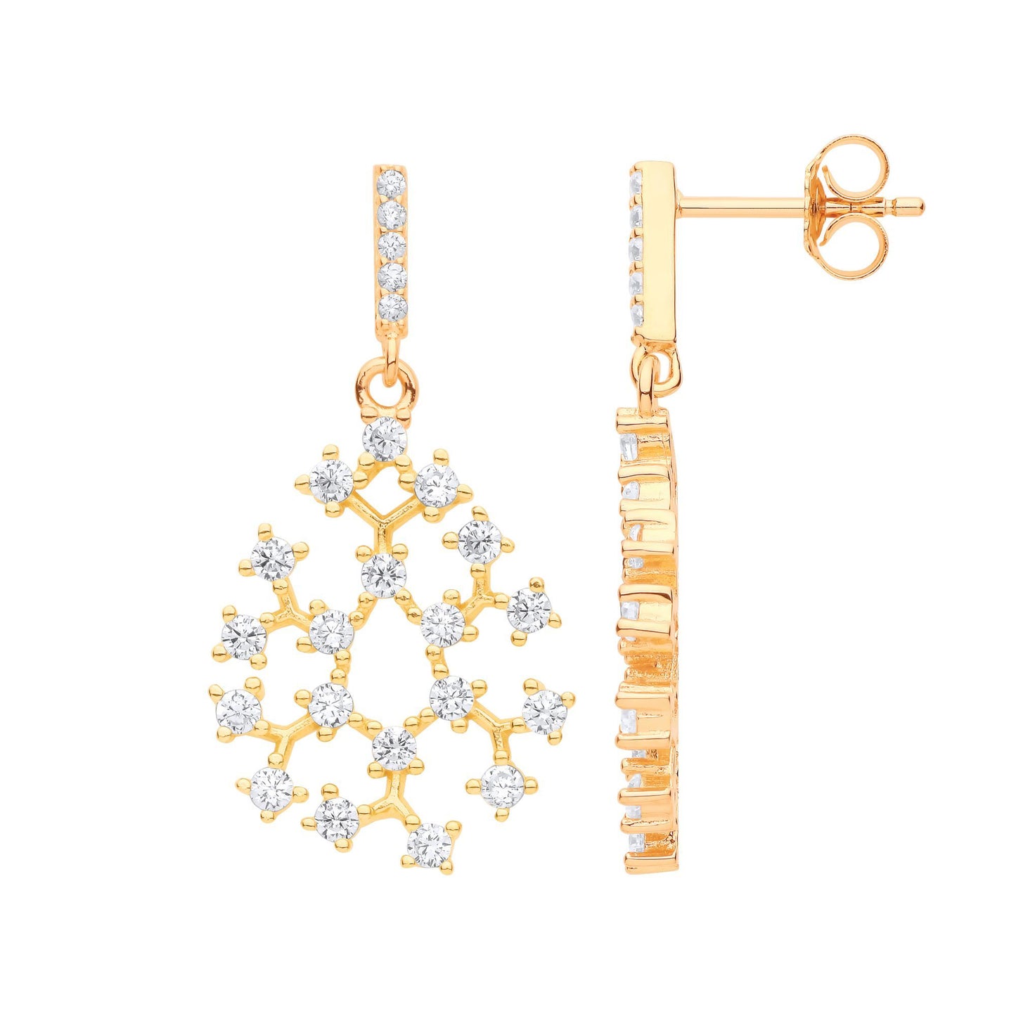Gilded Sterling Silver  CZ Pear Snowflake Cluster Drop Earrings - EAG1141