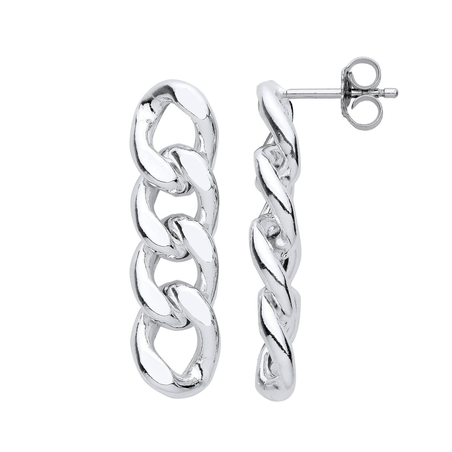 Silver  Cuban Curb Chain 4 Links Drop Earrings - EAG1147