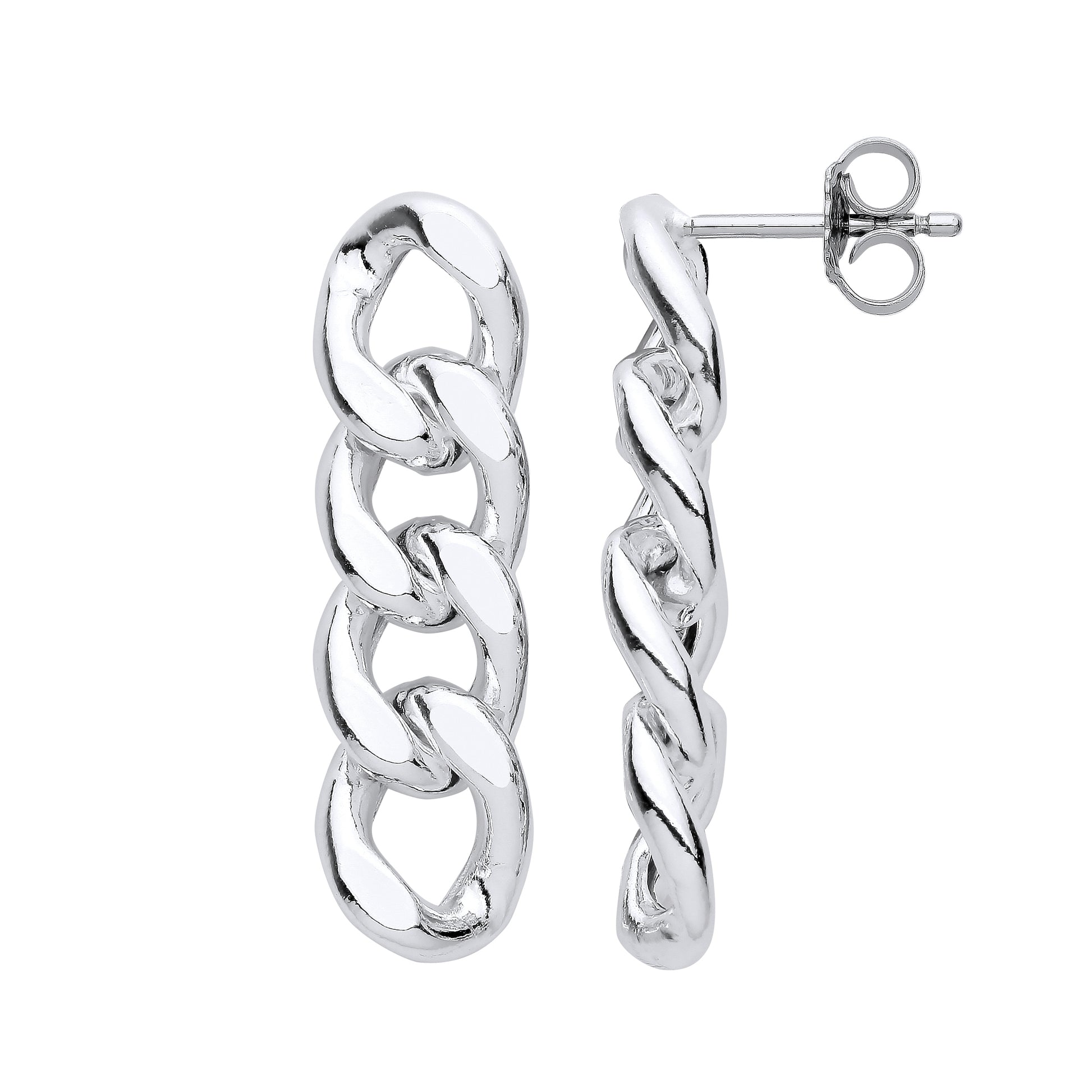 925 Sterling Silver  Cuban Curb Chain 4 Links Drop Earrings - EAG1147