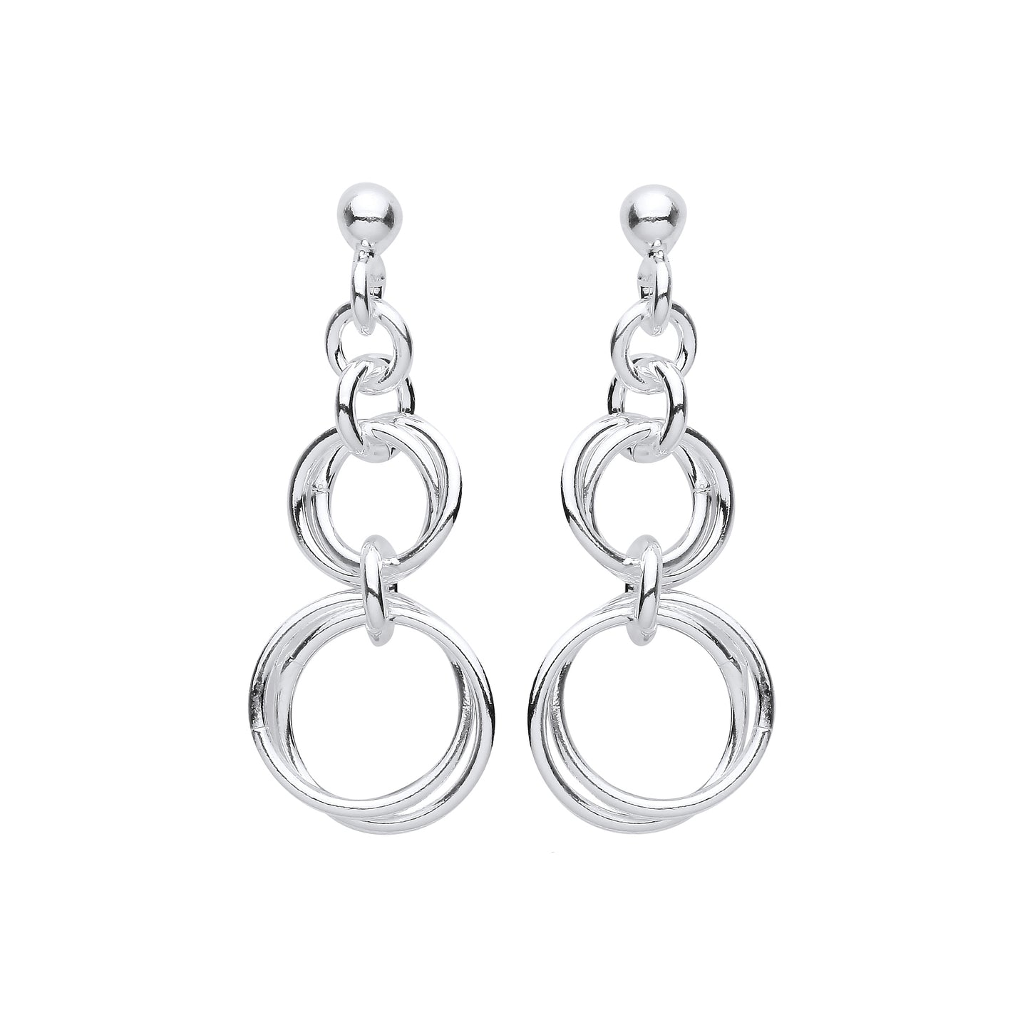 Silver  Graduated Chinese Magic Linked Rings Drop Earrings - EAG1149