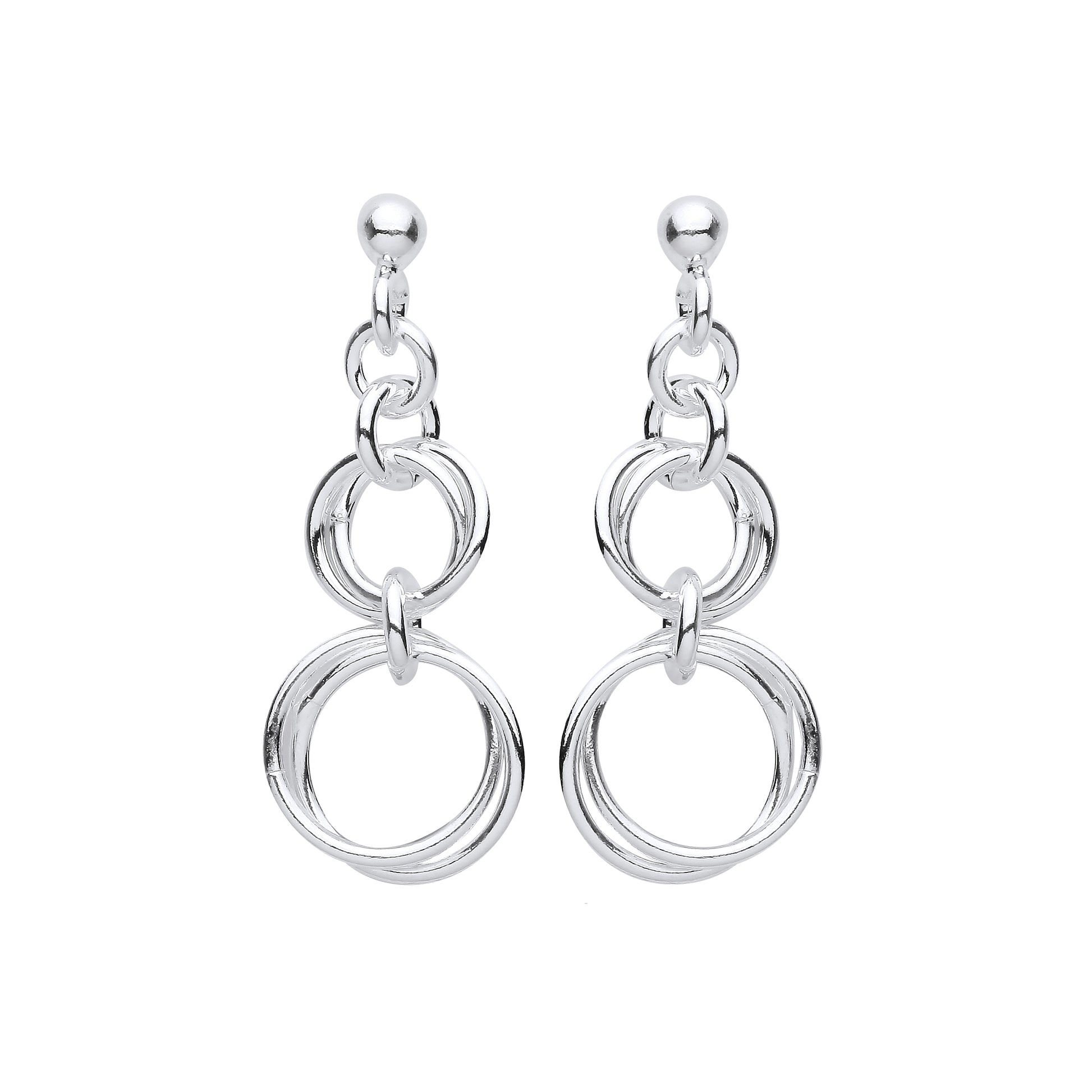 Silver  Graduated Chinese Magic Linked Rings Drop Earrings - EAG1149