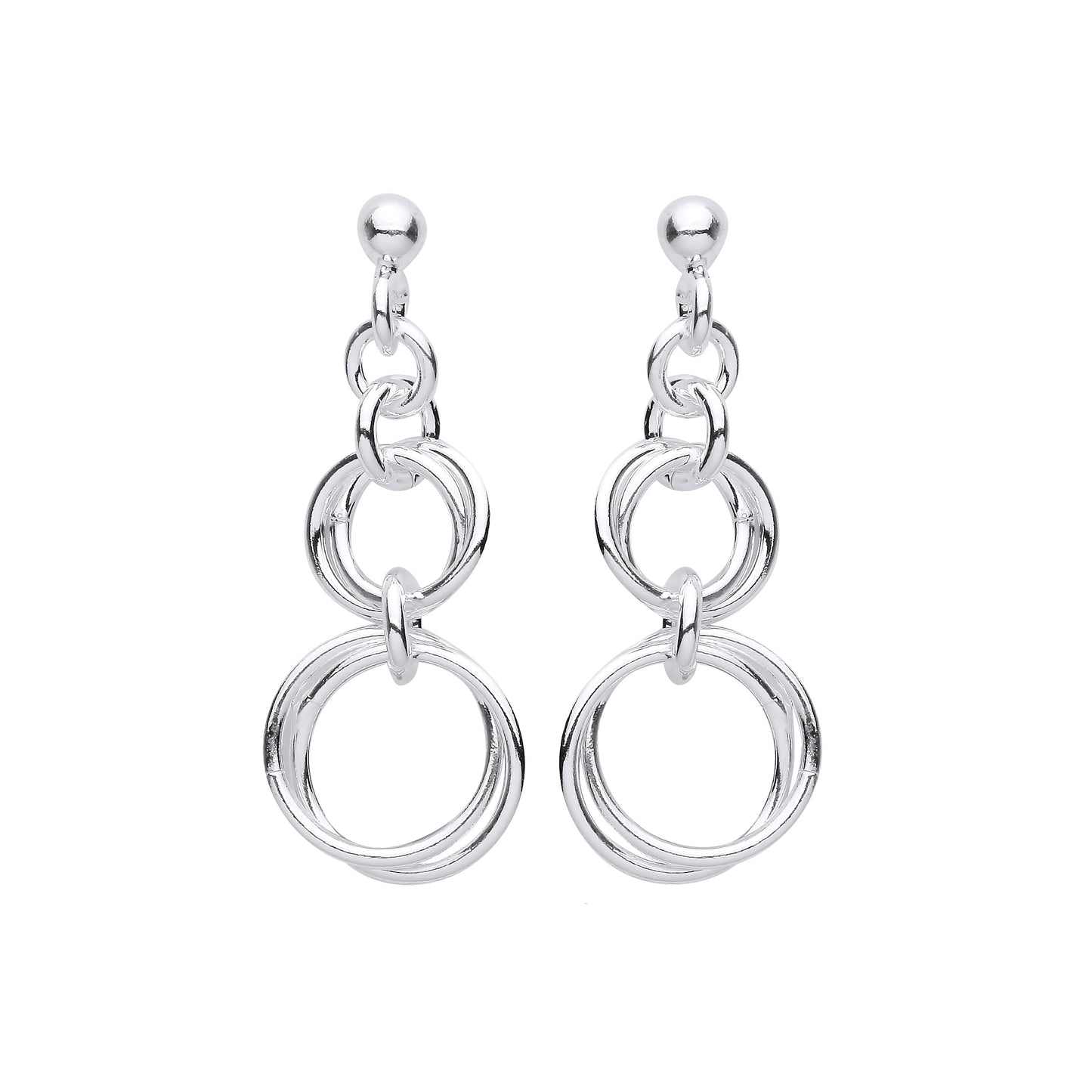 925 Silver  Graduated Chinese Magic Linked Rings Drop Earrings - EAG1149